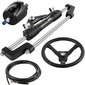 VEVOR Hydraulic Outboard Steering Kit, 90/150/300HP Helm Pump Marine Boat Hydraulic Steering System, 13.5 inch Steering Wheel with 10–26 ft Hydraulic Nylon Hose Option(300hp With 22’hose)