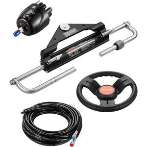 VEVOR Hydraulic Outboard Steering Kit, 90/150/300HP Helm Pump Marine Boat Hydraulic Steering System, 13.5 inch Steering Wheel with 10–26 ft Hydraulic Nylon Hose Option(150hp With 26’hose)