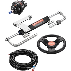 VEVOR Hydraulic Outboard Steering Kit, 90/150/300HP Helm Pump Marine Boat Hydraulic Steering System, 13.5 inch Steering Wheel with 10–26 ft Hydraulic Nylon Hose Option(90hp With 26’hose)
