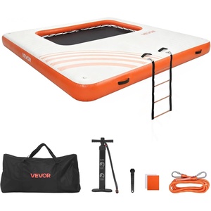 VEVOR Inflatable Floating Dock, Inflatable Dock Platform, Non-Slip Water Air Mat with Portable Carrying Bag and Detachable Ladder, Floating Water Platform Island Raft for Pool Beach Ocean(White + Orange)