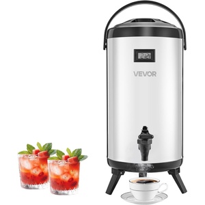 VEVOR Insulated Beverage Dispenser, 3.2 Gal/12L Stainless Steel Thermal Drink Server with Spigot & Temp Display, Suitable for Hot and Cold Drinks, for Tea Coffee Water in Cafes & Restaurants, Silver(2.4 Gal (1 Pack))
