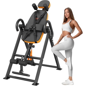 VEVOR Inversion Table, 300lbs Capacity Heavy Duty Inversion Table, Decompression Back Stretcher Machine, Strength Training Equipment with Headrest, Ankle Lock, Adjustable Protective Belt(Orange+Black)