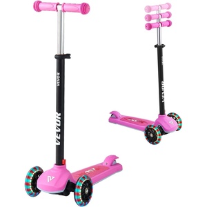 VEVOR Kick Scooter for Kids Ages 3+, 3-Wheel Toddler Scooter with Light-Up Wheels, Adjustable Height Handlebar, Wide Anti-Slip Deck, Lightweight Aluminum Frame for Boys & Girls up to 165 lbs(Pink)