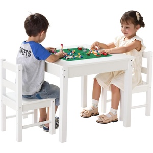 VEVOR Kid Activity Table and 2 Chairs Set, 23*23*20inch Graffiti & Building Blocks Double-Sided Tabletop, Toddler Play Table with Storage for Kids 3+ Years, Large Storage Space, Gift for Boys & Girls(25*25*20inch)