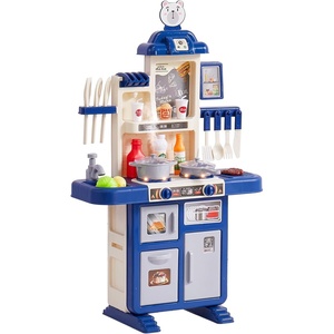 VEVOR Kids Kitchen Playset 48PCS, Pretend Play Kitchen with Cooking Stove with Steam, Sounds and Lights, Play Sink and Play Food, Toy Kitchen Set for Toddlers (Pink) Size 18.5″ x 9.4″ x 30.7″(Blue)