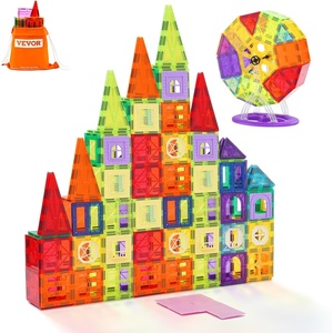 VEVOR Magnetic Tiles, 180 PCS Magnetic Building Blocks for Kids, Magnet Building Set with 2 Car Bases & Ferris Wheel Stand, STEM Educational Construction Stacking Toys for Toddlers Boys Girls Aged 3