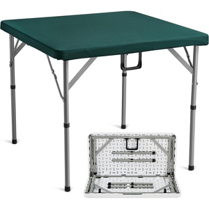 VEVOR Mahjong Table, Fold-in-Half 4 Player Card Table with Wear-Resistant Green Tabletop, Portable Bi-Folding Square Domino Table with Carrying Handle for Outdoor Camping Picnic Party, 34 x 34-inch(Table)