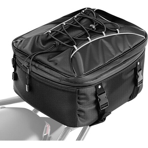 VEVOR Motorcycle Tail Bag, 40-60 L Expandable Motorcycle Rear Seat Bag with Waterproof Rain Cover, Foldable Outdoor Sports Motorbike Luggage Storage with Shoulder Straps, Pocket & Elastic Cord, Black(Tail Bag – Fabric – 22~34L)