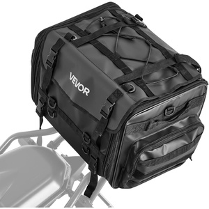 VEVOR Motorcycle Tail Bag, 40-60 L Expandable Motorcycle Rear Seat Bag with Waterproof Rain Cover, Foldable Outdoor Sports Motorbike Luggage Storage with Shoulder Straps, Pocket & Elastic Cord, Black(Tail Bag – Fabric – 40~60L)