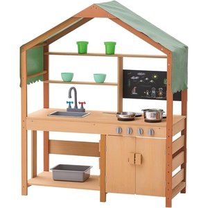VEVOR Mud Kitchen for Kids Outdoor, Wooden Mud Kitchen Set with Canopy, Mud Kitchen for Kids Outdoor Backyard with Stoves, Planter Boxes, 2 Sink, Faucet, Blackboard, Cookware Pot(40‘’ x 16‘’ x 50‘’)