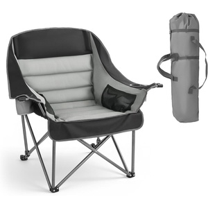 VEVOR Oversized Camping Chairs, 450 lbs Heavy Duty Support, Portable Padded Folding Camp Chairs with Dual Cup Holders & Wine Glass Holders, Carry Bag for Outdoor, Fishing, Black & Gray, 1 Pack