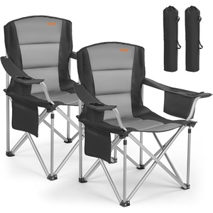 VEVOR Oversized Camping Folding Chair, Portable Heavy Duty Outdoor Quad Lumbar Back Padded with Side Pockets, Cup Holder and Cooler Bag for Beach, Lawn, Picnic, Fishing, Backpacking, 2 Pack(2 Pack)