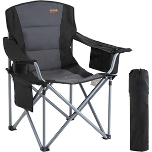 VEVOR Oversized Camping Folding Chair, Portable Heavy Duty Outdoor Quad Lumbar Back Padded with Side Pockets, Cup Holder and Cooler Bag for Beach, Lawn, Picnic, Fishing, Backpacking, 2 Pack(1 Pack)