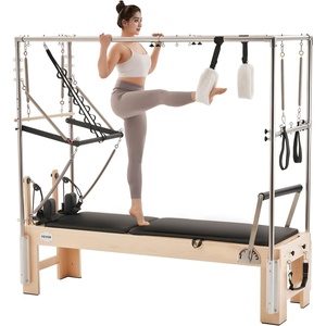 VEVOR Pilates Reformer Foldable, Suitable for Intermediate and Beginners Users, Pilates Equipment for Home Gym Studio Use with 4 Adjustable Resistance Spring, Up to 400 LBS(Natural wood color)