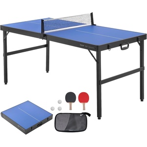 VEVOR Ping Pong Table, Mid-Size Table Tennis Game, Indoor MDF Table Tennis Table, Foldable Portable Complete Ping Pong Table Set with Net, 2 Paddles, 3 Balls, Carry Bag, Handle (No Assembly Required)