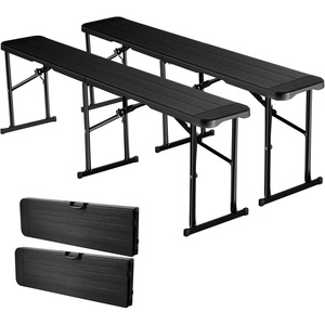 VEVOR Plastic Folding Bench, 6 ft Portable Bench for Outdoor Picnic Party Camping Dining, Foldable Smooth HDPE Seat for Garden Soccer Multipurpose Entertaining Activities, 1/2 Pack (2, Black, 6FT)(Black)