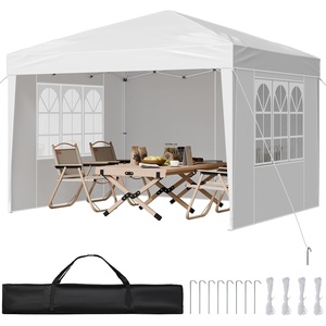 VEVOR Pop Up Canopy, 10 x 10 FT Instant Canopy Portable Gazebo with 3 Sidewalls & 2 Ventilated Windows, Height Adjustable Pop-Up Outdoor Shelter Tent for Events, Patio, Backyard, Party, Parking(White Canopy with Windows)