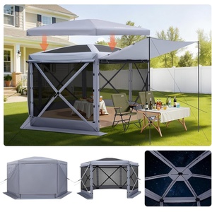 VEVOR Pop Up Gazebo Tent, Pop-Up Screen Tent 4 Sided Canopy Sun Shelter with 4 Removable Privacy Wind Cloths & Mesh Windows, 6x6FT Quick Set Screen with Mosquito Netting, Brown(Gray)