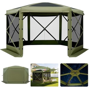 VEVOR Pop Up Gazebo Tent, Pop-Up Screen Tent 4 Sided Canopy Sun Shelter with 4 Removable Privacy Wind Cloths & Mesh Windows, 6x6FT Quick Set Screen with Mosquito Netting, Brown(Army Green)