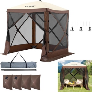 VEVOR Pop Up Gazebo Tent, Pop-Up Screen Tent 4 Sided Canopy Sun Shelter with 4 Removable Privacy Wind Cloths & Mesh Windows, 6x6FT Quick Set Screen with Mosquito Netting, Brown(Brown)