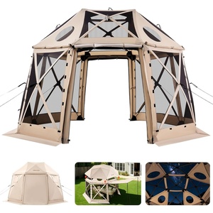 VEVOR Pop Up Gazebo Tent, Pop-Up Screen Tent 4 Sided Canopy Sun Shelter with 4 Removable Privacy Wind Cloths & Mesh Windows, 6x6FT Quick Set Screen with Mosquito Netting, Brown(Beige)