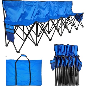 VEVOR Portable Folding Bench, 6 Seat Foldable Soccer Bench with Side Pockets and Carrying Bag, Lightweight Sideline Seating with Back Rest for Football, Baseball, Camping, Outdoor Events, Orange(Blue)