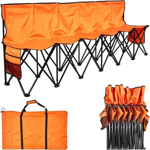 VEVOR Portable Folding Bench, 6 Seat Foldable Soccer Bench with Side Pockets and Carrying Bag, Lightweight Sideline Seating with Back Rest for Football, Baseball, Camping, Outdoor Events, Orange(Orange)