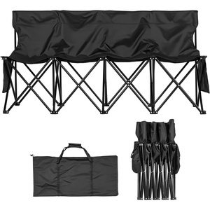 VEVOR Portable Folding Bench, 6 Seat Foldable Soccer Bench with Side Pockets and Carrying Bag, Lightweight Sideline Seating with Back Rest for Football, Baseball, Camping, Outdoor Events, Orange(Black)