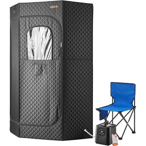 VEVOR Portable Steam Sauna for Home, 1 Person, Full Body Spa Tent with Steamer, Foldable Chair, Remote & Essential Oil Box, Heavy-Duty Stainless Steel Sauna Box, Black (Pentagon Design)