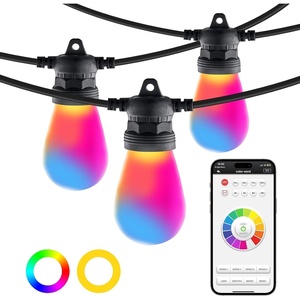 VEVOR RGB Outdoor String Lights, 50FT, Outside Patio Lights with APP Control 15 Bulbs, 15 Single-Color Adjustable Brightness Time Setting, Waterproof Hanging Lights for Halloween Decorations Christmas(100FT – RGB Light String)