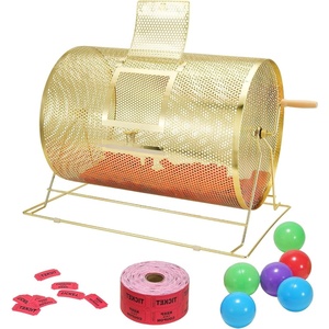VEVOR Raffle Ticket Spinner – 12 x 8 Inch Raffle Drum Lottery Spinning Drawing, Brass Plated Raffle Tickets Roll Box with Wooden Turning Handle Holds 2500 Tickets or 100 Ping Pong Balls for Events(Large – 22 x 14 inch)