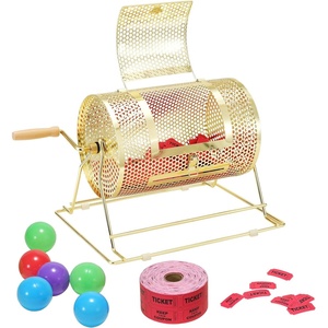 VEVOR Raffle Ticket Spinner – 12 x 8 Inch Raffle Drum Lottery Spinning Drawing, Brass Plated Raffle Tickets Roll Box with Wooden Turning Handle Holds 2500 Tickets or 100 Ping Pong Balls for Events(12x8inch-Small)