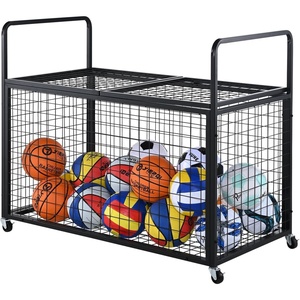 VEVOR Rolling Sports Ball Storage Cart, Lockable Basketball Cage with Double Lids, Sport Equipment Holder Organizer for Indoor Outdoor, Steel Storage Rack for Garages, Playgroup, Gym and Schools(storage cart（24.8*24.02*45.28）)