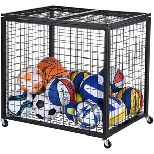 VEVOR Rolling Sports Ball Storage Cart, Lockable Basketball Cage with Double Lids, Sport Equipment Holder Organizer for Indoor Outdoor, Steel Storage Rack for Garages, Playgroup, Gym and Schools(storage cart（32.15*26.57*33.46）)
