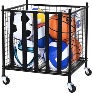 VEVOR Rolling Sports Ball Storage Cart, Lockable Basketball Cage with Double Lids, Sport Equipment Holder Organizer for Indoor Outdoor, Steel Storage Rack for Garages, Playgroup, Gym and Schools(storage cart（21.46*19.69*19.69）)