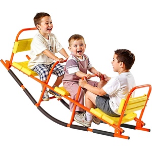 VEVOR Seesaw Teeter Totter for Kids Outdoor, 200 lbs Load Capacity, Metal Rocking Teeter Totter with Handles, Toddler Seesaw for Kids Aged 3+, Playground Equipment for Lawn, Backyard, 3 Seats(Yellow)