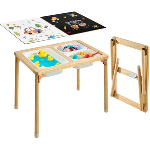 VEVOR Sensory Table for Toddlers, Kids Activity with 3 Foldable Storage Bins & Double-Sided Board, Indoor/Outdoor Play Sand and Water Table, Wooden Kids Sensory for Drawing Studying(Storage Bins&Folding Leg)