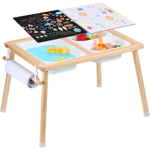 VEVOR Sensory Table for Toddlers, Kids Activity with 3 Foldable Storage Bins & Double-Sided Board, Indoor/Outdoor Play Sand and Water Table, Wooden Kids Sensory for Drawing Studying(Paper Roll Holder&Ordinary)