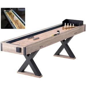 VEVOR Shuffleboard Table, 9 ft LED Light Up Shuffleboard for Family Game Room, 2 in 1 Shuffleboard and Bowling Combo Game Set, with Scratch-Resistant Playfield, Legs, 8 Pucks, Bowling Set, Wax, Brush