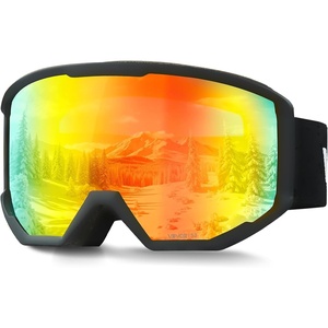 VEVOR Ski Goggles, Cylindrical Lens with Revo Coating, OTG Anti fog Snow Goggles, TPU Frame & Ventilation Structure(Black Frame Orange Lens Vlt 8-18%)
