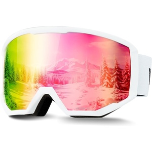 VEVOR Ski Goggles, Cylindrical Lens with Revo Coating, OTG Anti fog Snow Goggles, TPU Frame & Ventilation Structure(White Frame Pink Lens Vlt 8-18%)