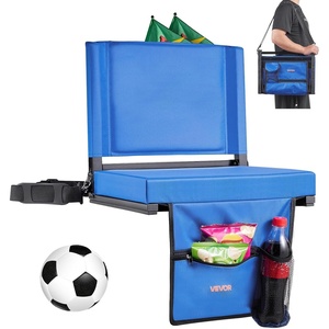 VEVOR Stadium Seat, Folding Bleacher Chair with Back Support and Thick Cushion, Padded Stadium Seat for Bleacher Includes Shoulder Strap, Hooks, Cup Holder, Lycra Material, Side Pocket, PP Material(Blue)