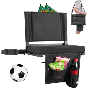 VEVOR Stadium Seat, Folding Bleacher Chair with Back Support and Thick Cushion, Padded Stadium Seat for Bleacher Includes Shoulder Strap, Hooks, Cup Holder, Lycra Material, Side Pocket, PP Material(Black)