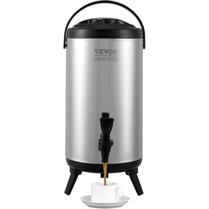 VEVOR Stainless Steel Insulated Beverage Dispenser, 2.4 Gallon 9.2 Liter, Thermal Hot and Cold Drink Server Dispenser with Spigot Handle, Food-grade for Hot Tea Coffee Water Restaurant Drink Shop(1 tanks x 9.2L)