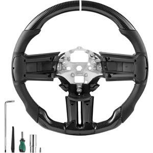 VEVOR Steering Wheel for 2016-2021 Honda Civic, Carbon Fiber Steering Wheel D-Shaped Flat-Bottom, Leather Grip with Non-Slip Texture & Precise Stitching, Accessories Replacement for Honda Civic, Black(Ford Mustang(2010-2024))