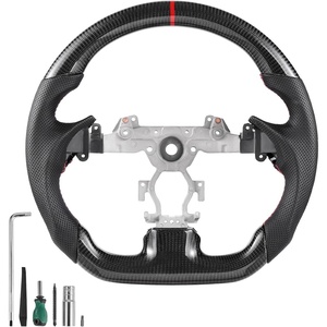 VEVOR Steering Wheel for 2016-2021 Honda Civic, Carbon Fiber Steering Wheel D-Shaped Flat-Bottom, Leather Grip with Non-Slip Texture & Precise Stitching, Accessories Replacement for Honda Civic, Black(Infiniti G37(2007-2013))