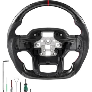 VEVOR Steering Wheel for 2016-2021 Honda Civic, Carbon Fiber Steering Wheel D-Shaped Flat-Bottom, Leather Grip with Non-Slip Texture & Precise Stitching, Accessories Replacement for Honda Civic, Black(Ford F150(2021-2024))