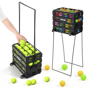 VEVOR Tennis Ball Hopper, Holds 75/80 Tennis Balls, Pickleball Basket Cart with Wheels for Easy Pick Up, Portable Pickleball Caddy with Heavy-Duty Construction for Training Carrying Storage(80 Balls)