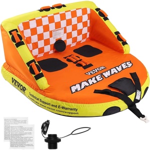 VEVOR Towable Tubes for Boating, 2-Rider Inflatable Boat Tubes and Towables, 340 lbs Capacity Water Sport Tubes for Boat to Pull – with 2 Cockpits, Full Nylon Cover, Padded Grab Handles & Safety Valve(2-Riders)