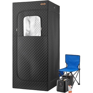 VEVOR Upgraded Portable Steam Sauna for Home, 1 Person Full Body Home Spa Tent with Steamer & 1 Foldable Chairs & Remote & Essential Oil Box,Heavy-Duty Stainless Steel Frame Sauna Box, (Black)